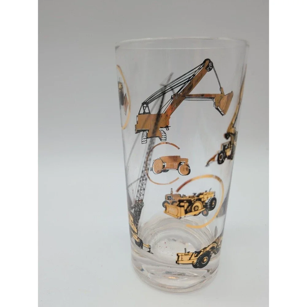5 Black Gold Highball Tumblers Construction Equipment Crane Bulldozer Grader